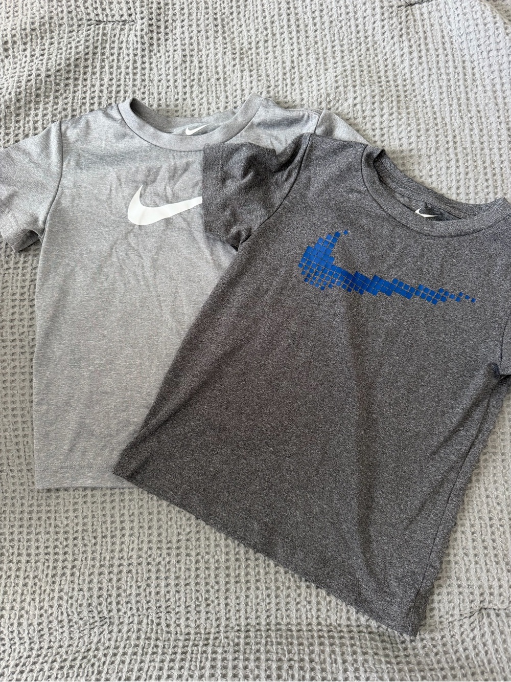 Nike Kids Short Sleeve Tee Pair - Light Gray & Dark Gray with Blue Logo